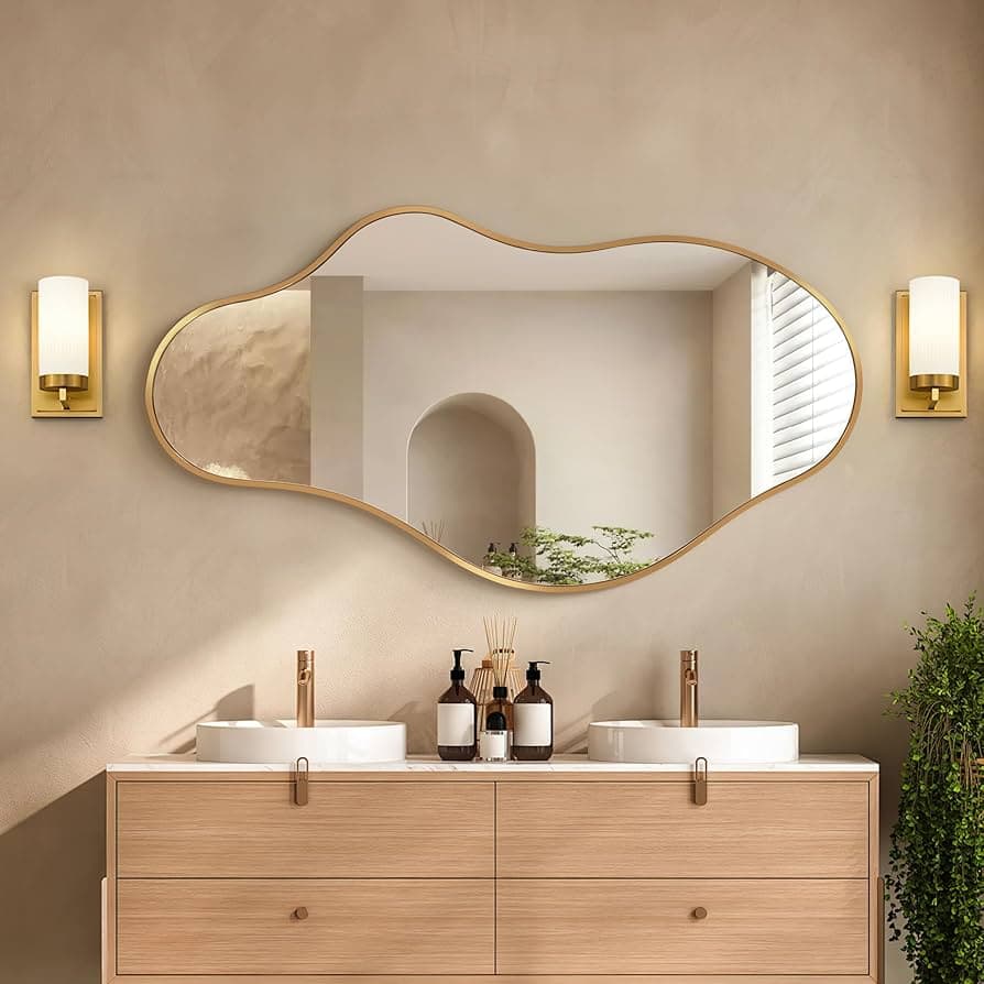 Asymmetrical Brass Wall Mirror